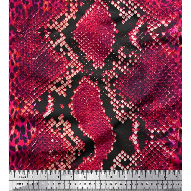 Soimoi Pink Rayon Fabric Leopard & Snake Animal Skin Print Fabric by Yard 58 Inch Wide
