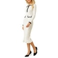 thumbnail image 4 of Vestido de suéter de manga larga para mujer INSPIRE CHIC con contraste de ribete y volantes, vestido ajustado de punto acanalado para otoño e invierno, talla XL, blanco, 4 of 5