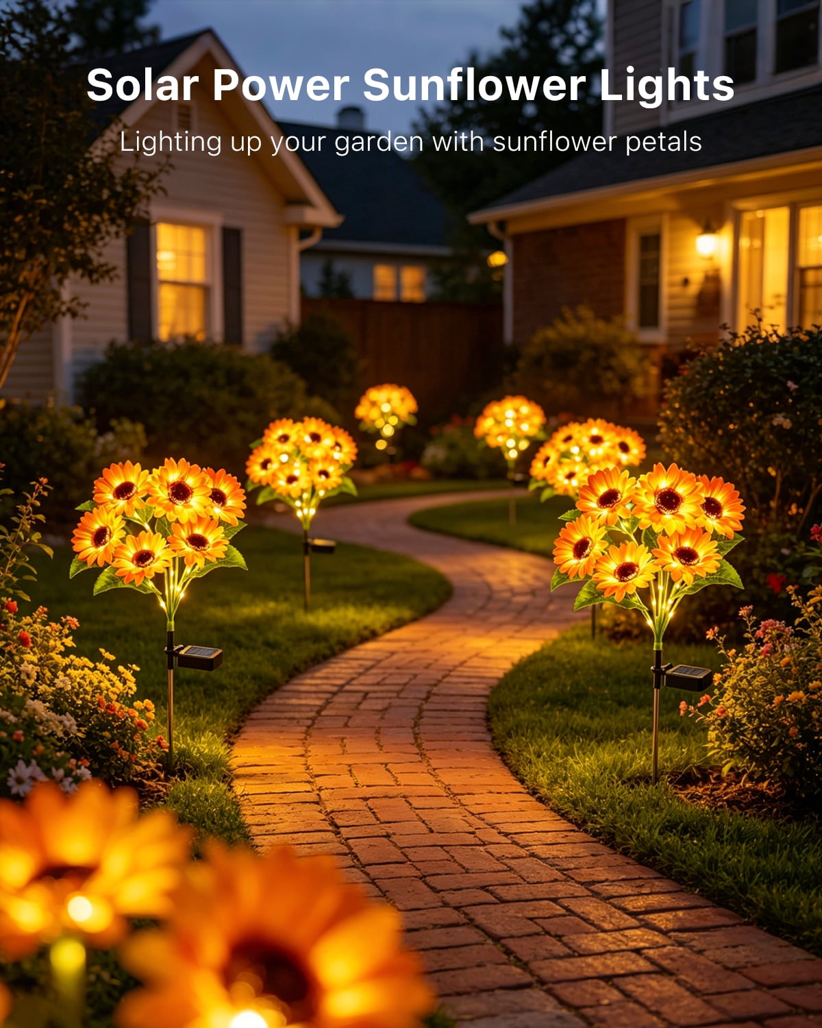 Yinghao 4 pack Solar Sunflower Lights, 6 Head LED Outdoor Waterproof Garden Flowers Petal Lighting Yard Decor for Planters, Birthday Gifts for Women