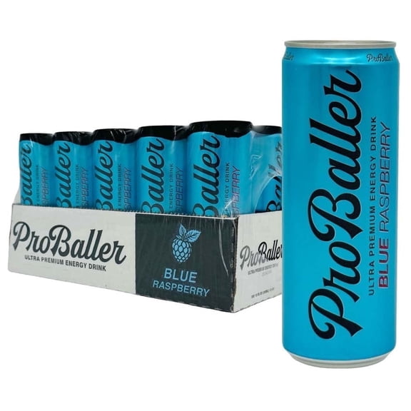 ProBaller Ultra Premium Energy Drink – Blue Raspberry - ZERO- NSF SPORT CERTIFIED- Natural Clean Energy - Biotin, Electrolytes, Essent B-Vitamins- B12 (Methylcobalamin) more. 12 fl oz (pack of 15)