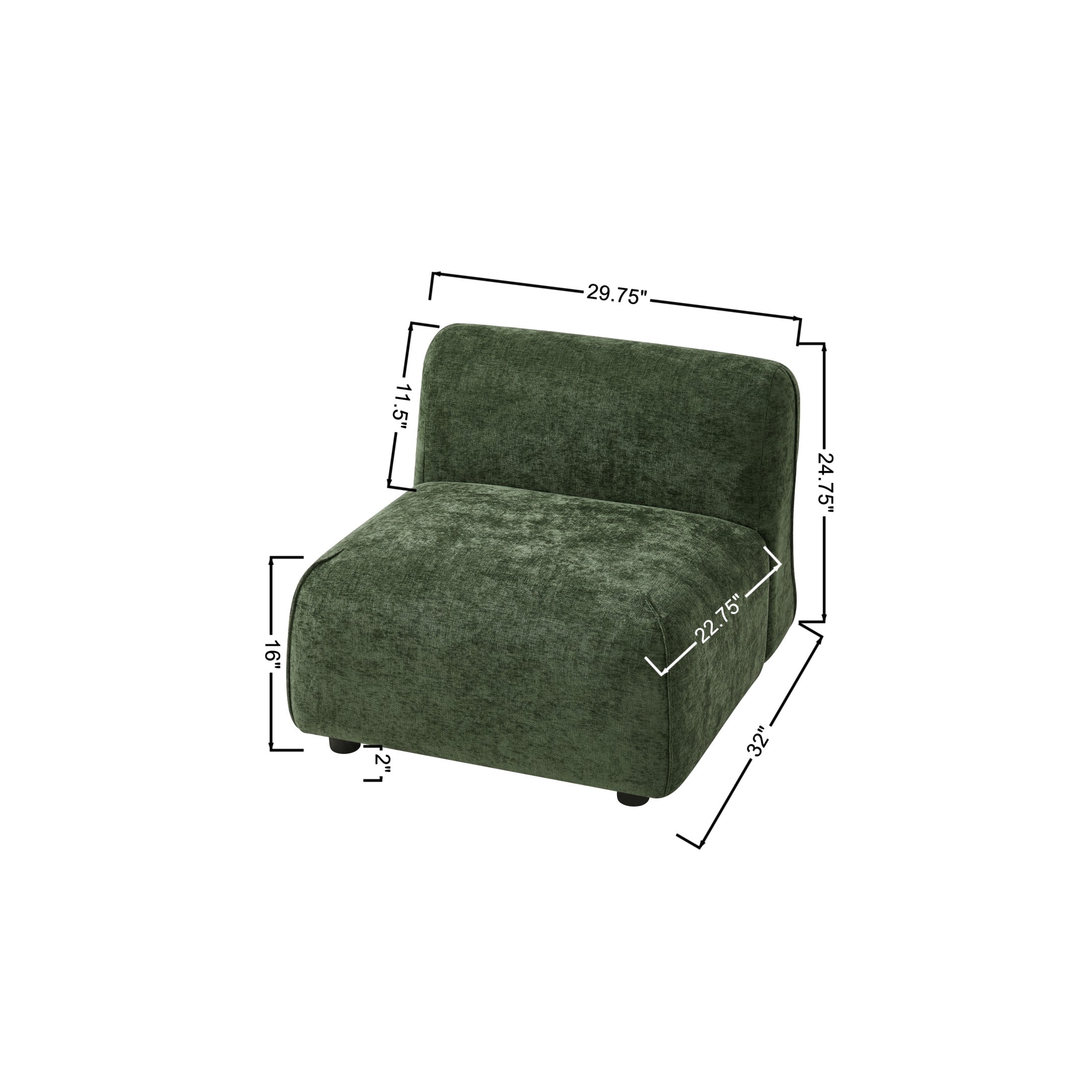 Christopher Knight Home 32"D Modern Curved Upholstered Armless Accent Chair, Plush Green Seat