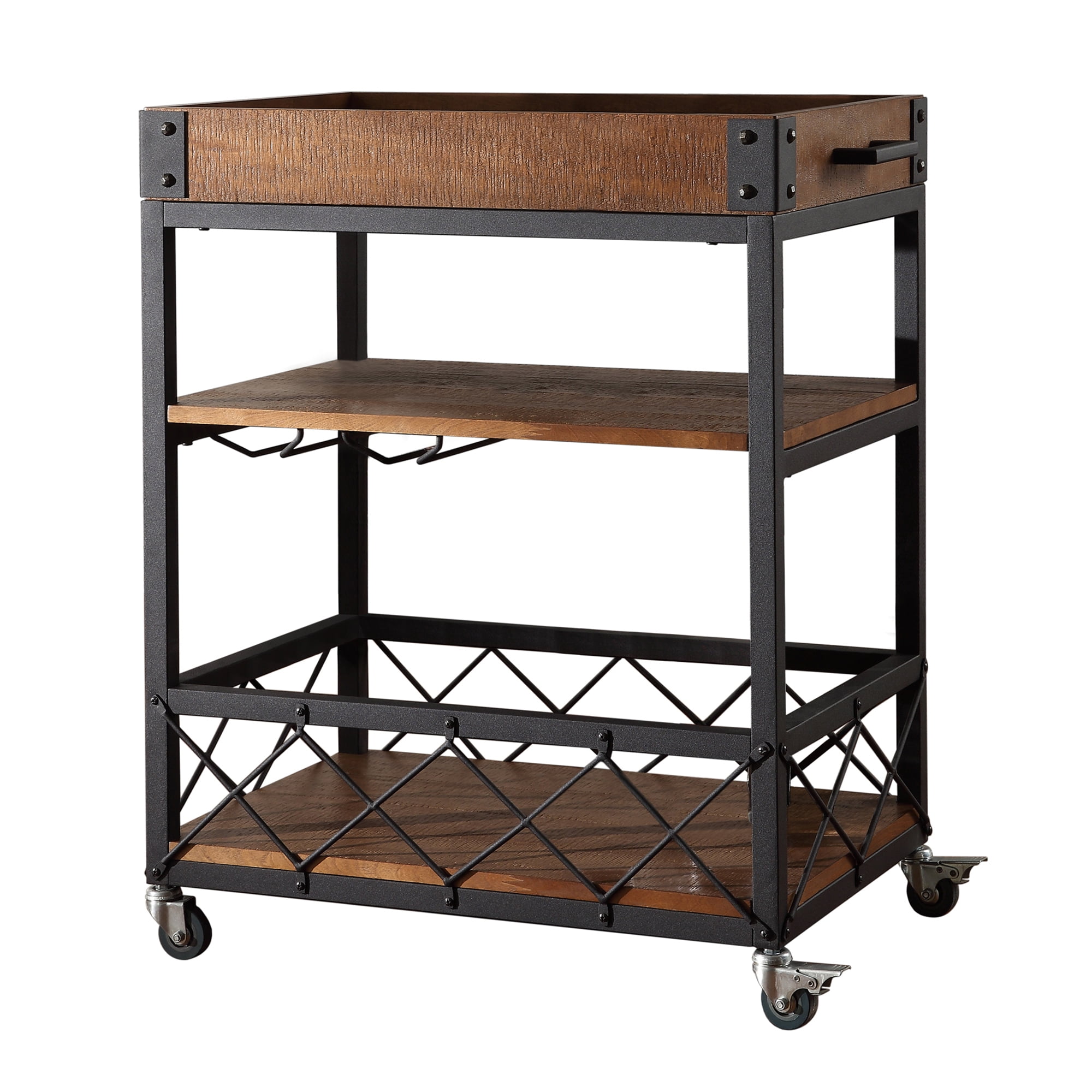Weston Home Clayton Wood and Metal Bar Cart, Light Brown