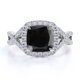 thumbnail image 1 of JeenMata Anillo de Compromiso con Halo de 4 Puntas de Moissanita y Diamantes Negros Lab. Corte Cojín 1,2 TCW Pavé Cruzado Baño Oro Blanco 18 K sobre Plata, 1 of 6
