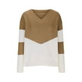 thumbnail image 4 of Women's Sweater Long Sleeve V Neck Color Block Thin Cable Knit Pullover Top Khaki L, 4 of 5