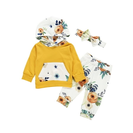 

Dewadbow Newborn Baby Girl Winter Clothes Floral Hooded Tops Long Pants Set