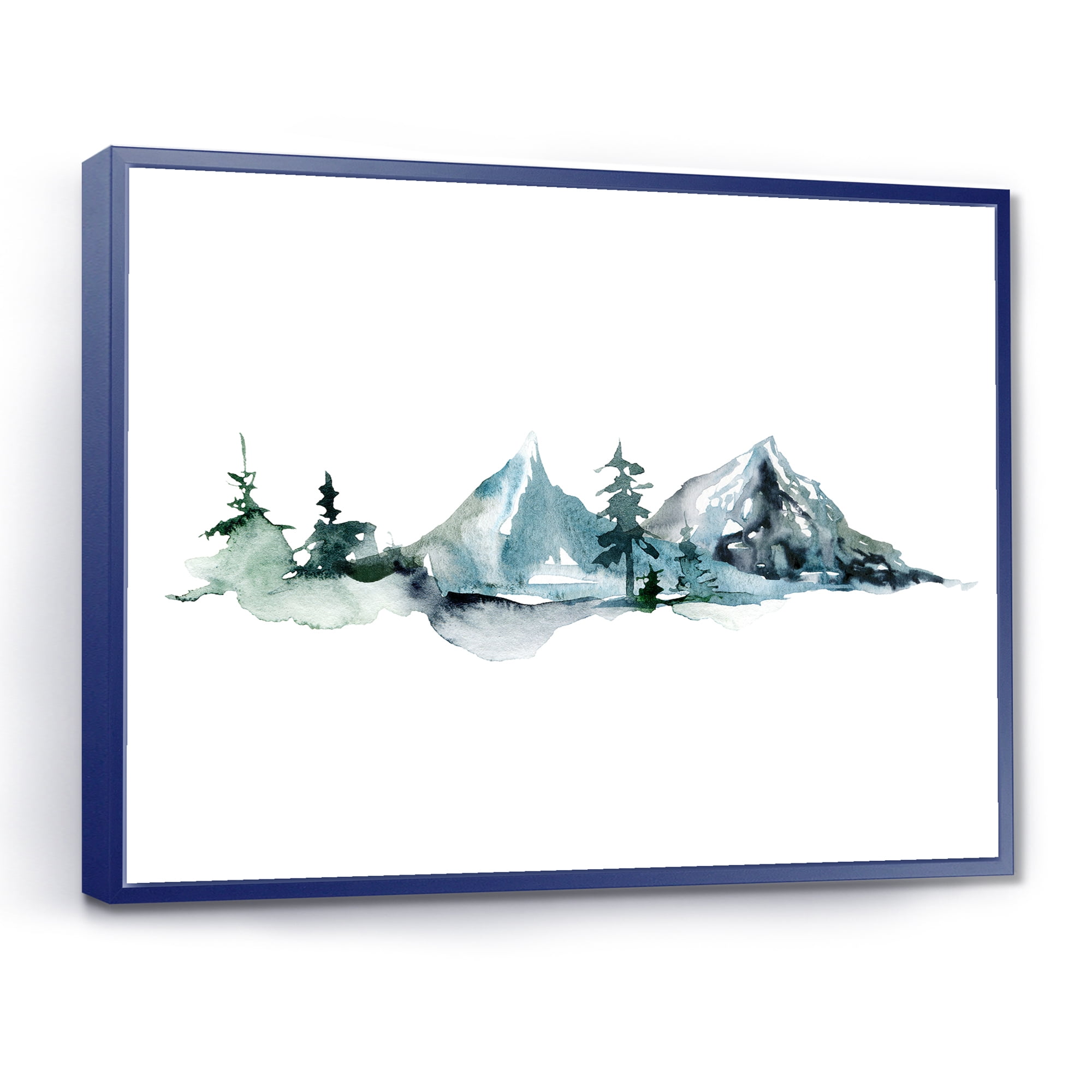 Designart 'Minimalistic Fir Forest and Winter Mountains III' Modern Framed Canvas Wall Art Print