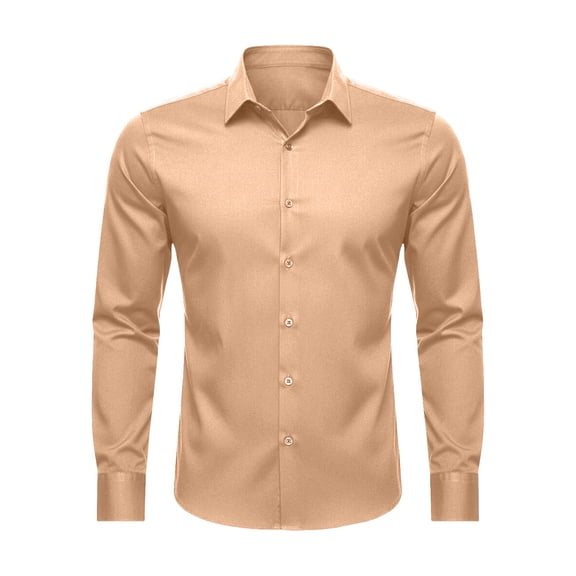 Mens Shirts Classic Solid Color Long Sleeve Button Down Tops Slim Fit Turn Down Collar Business Dressy Work Men Shirts Orange L
