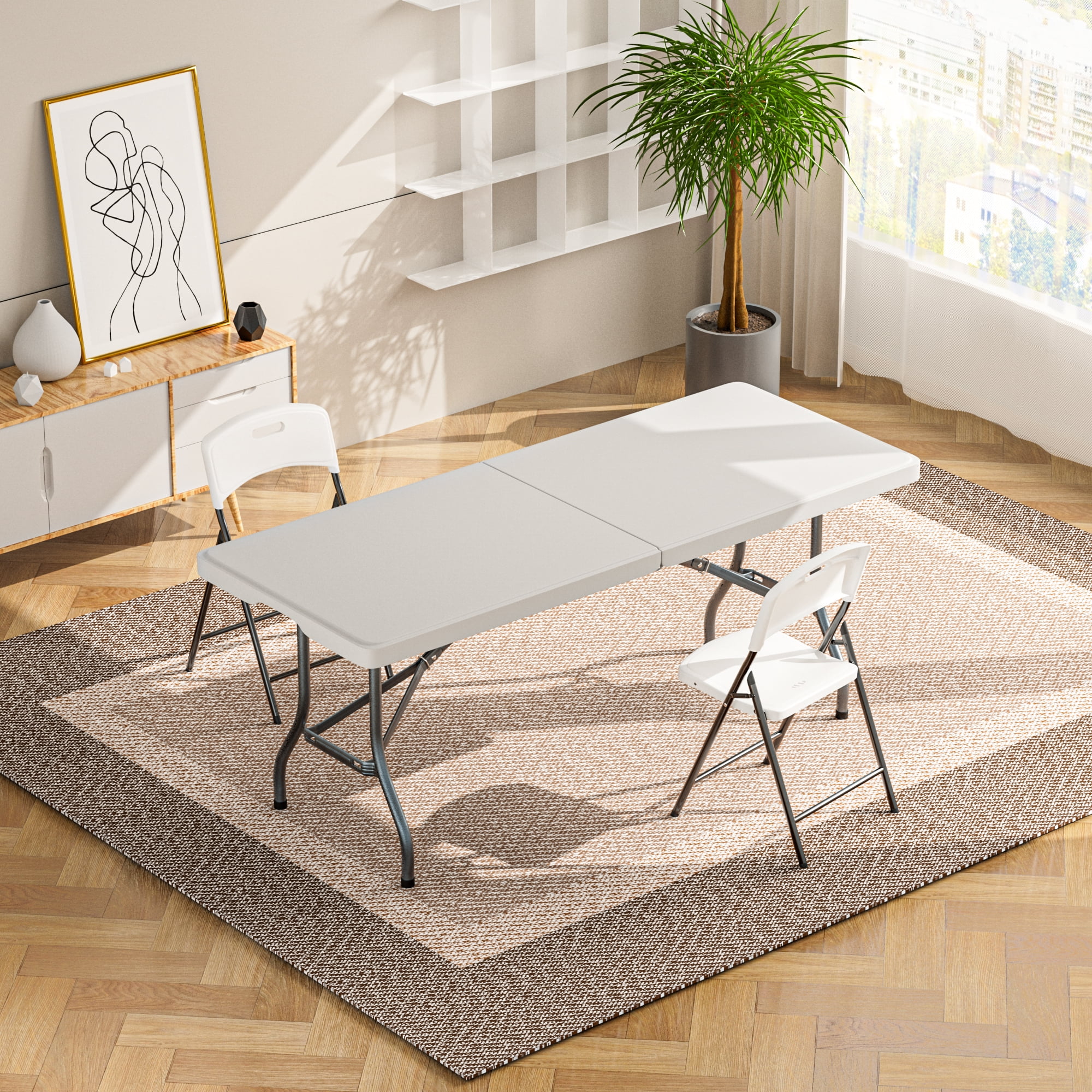 MAYEERTY 6'Heavy Duty Bi-Folded Outdoor Picnic Table, HDPE Top, Foldable & No Assembly Required, for BBQ