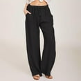 thumbnail image 2 of Huesdet Women's Cotton Linen Pants,Summer Wide Leg Casual Loose Drawstring High Waist Palazzo Pants Trousers with Pockets(Black,XL), 2 of 8