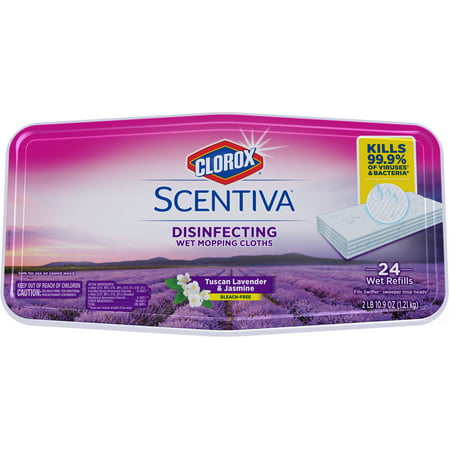 Clorox Scentiva Disinfecting Wet Mopping Pad Refills for Floor Cleaning Tuscan Lavender & Jasmine, 24 Count Wet