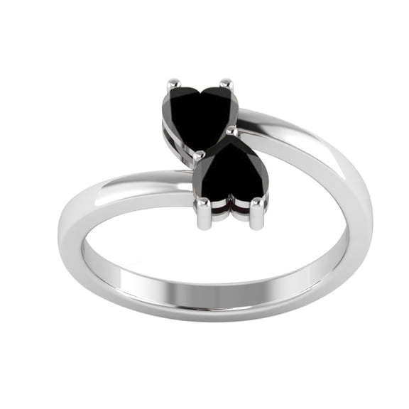 Double Heart 5 MM Black Spinel Women Valentines Day Gifts Ring 925 Sterling Silver