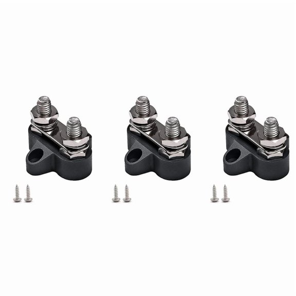 3X Terminal Block Studs M8 48V Junction Block Bus Bar Dual Heavy Duty Power Distribution Stud for Truck RV Boat,Black,3 x Terminal Block Studs 6 x screws,Black