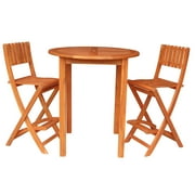 Bar Height Round Table with 2 Folding Chairs - Oiled Finish
