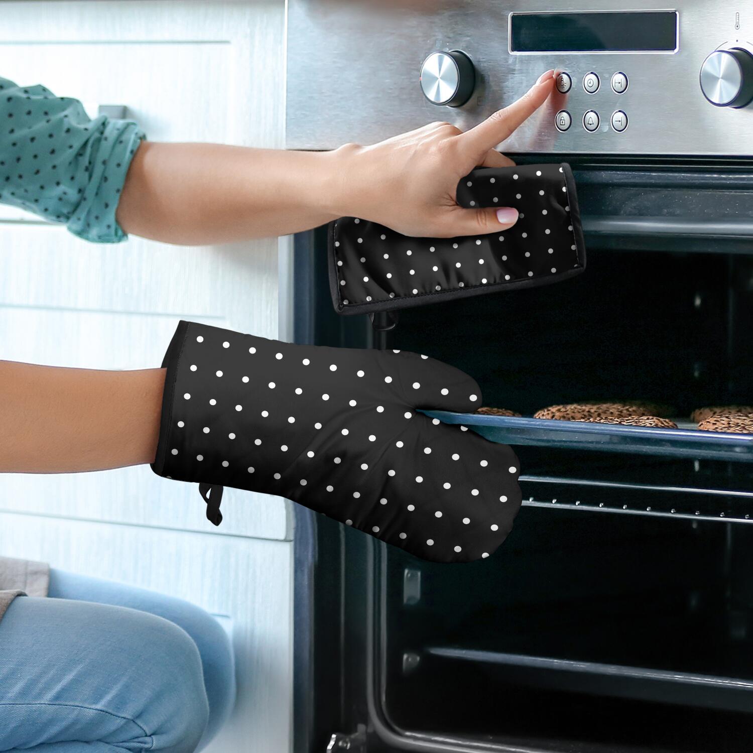 Oven Mitts and Pot Holders Set Of 4, Heat Resistant Kitchen Gloves with Non-Slip Grip, Hanging Loop, Soft Cotton Lining for Baking, Cooking, Grilling, Barbecue