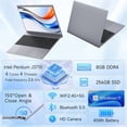 thumbnail image 3 of ZARSU 15.6" FHD Business Laptop, Intel Quad-Core 2.6GHz, 8GB RAM 256GB SSD, Windows 11, Office 2026, WiFi5 BT5.0, Numeric Keypad, Silver for Student & Office, 3 of 6