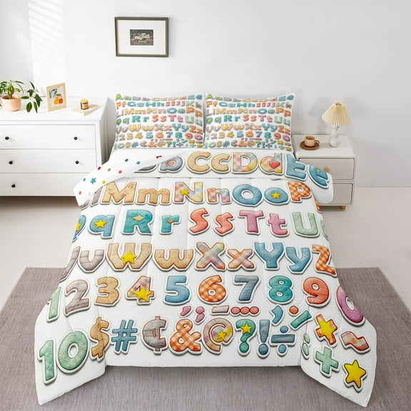 Castle Fairy Personalized Initial Alphabet 2Pcs Bedding Comforter Set for Teens Women Men,Cartoon Number Twin Comforter Sets,Plaid Stripes Stars Print Breathable Bedding Set