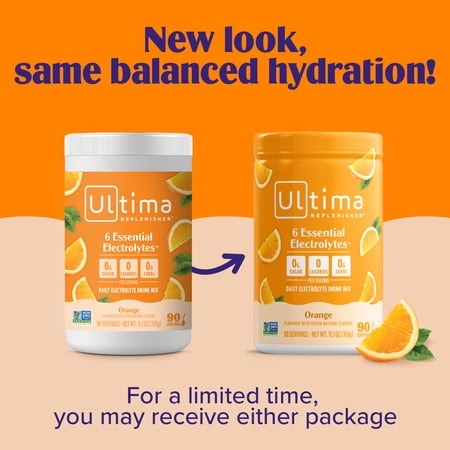 Ultima Replenisher Hydration Electrolyte Powder Drink Mix, Keto, Sugar-Free Orange, 90 Servings