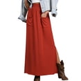 thumbnail image 1 of Doublju Women's Smocking Waist Detailed Maxi Slit Skirt With Pocket, 1 of 5