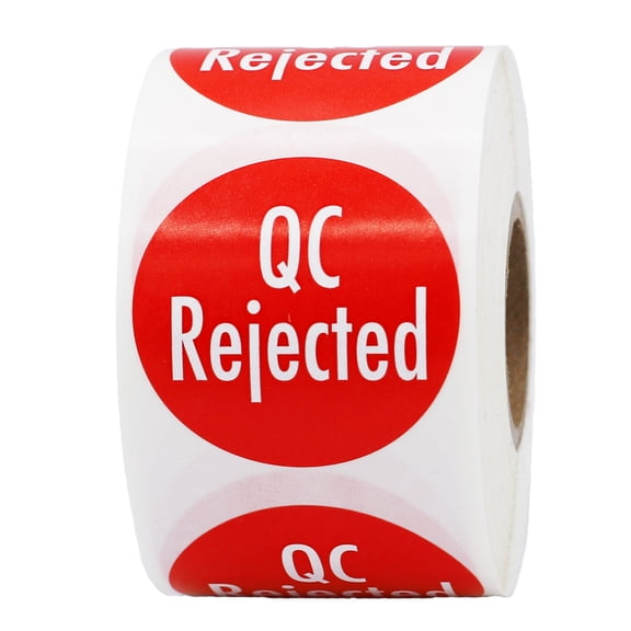 Red with White "QC Rejected" Stickers | 1.5" Inches Round | 500 Pack