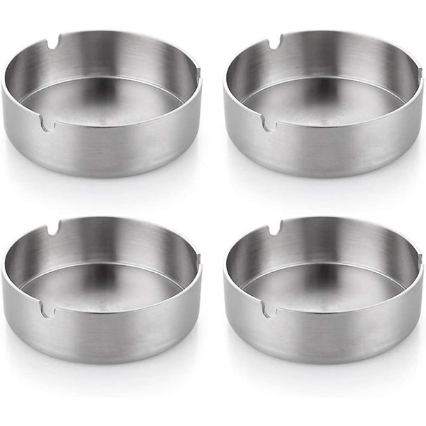 4 Pieces 10cm Stainless Steel Ashtrays Modern Tabletop Ashtrays For