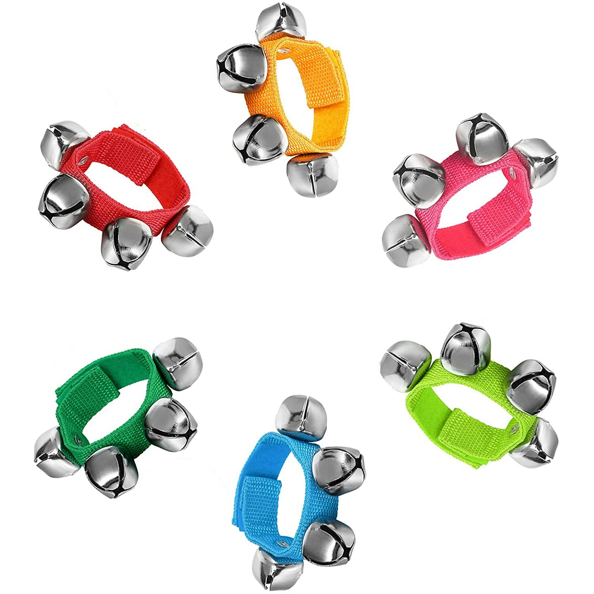 6 Pieces Wrist Band Jingle Bells Bracelets Jingle Bells Musical Instruments Props Accessories 24 Inch Pink Red Orange Light Blue Dark Green Light
