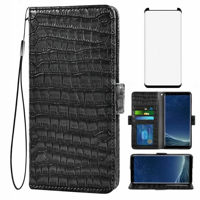 Étui pour Samsung Galaxy S8, Étui de Téléphone Mobile avec Porte-Cartes, Étui de Protection à Rabat avec Support - Noir