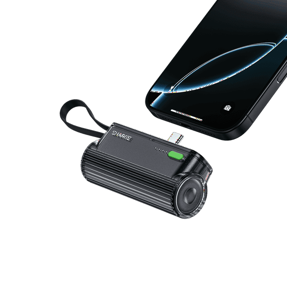 SHARGE Flow Mini 2 Power Bank with Built-in Cable 22.5W Max Portable Charger for Travel, Fast Charging Battery Pack with iOS and USB-C Connector for iPhone 16/15/14, Galaxy, Google, and More
