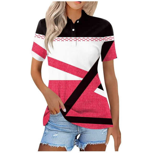 Blusas para las Mujeres Impresión Casual Manga Corta Turndown Collar Botón Superior, Tops Cortos para las Mujeres