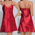 thumbnail image 2 of Feancey Womens Satin Lingerie Nightgown Silky Sleeveless Spaghetti Strap V Neck Sleepshirts Soft Cozy Camisole Mini Dresses Lounge Nightwear Red M, 2 of 10