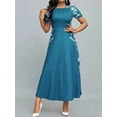 thumbnail image 4 of MORTTIC Women's Printed Maxi Dress – Short Sleeve, Crew Neck, Elegant Casual Party Dress, 4 of 5