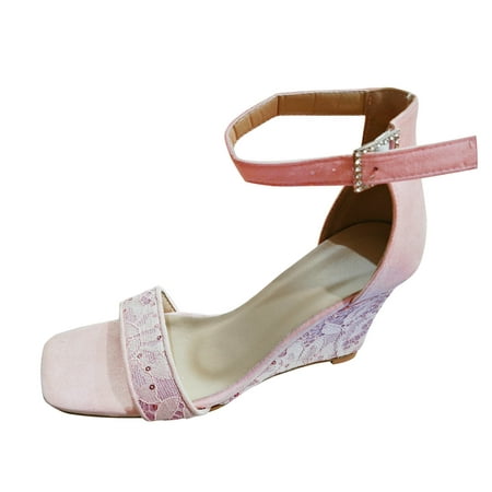 

Jungdeepe Women s Summer Fashion Open Toe Leather Lace Slope Heel Sandals Casual Comfort One Buckle Sandals