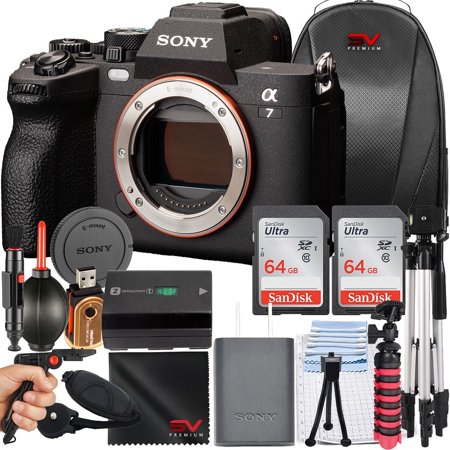 Sony a7 IV Mirrorless Camera (Body Only) with 2 Pack 64GB Memory Card + Tripod + SV Premium Accessory Bundle