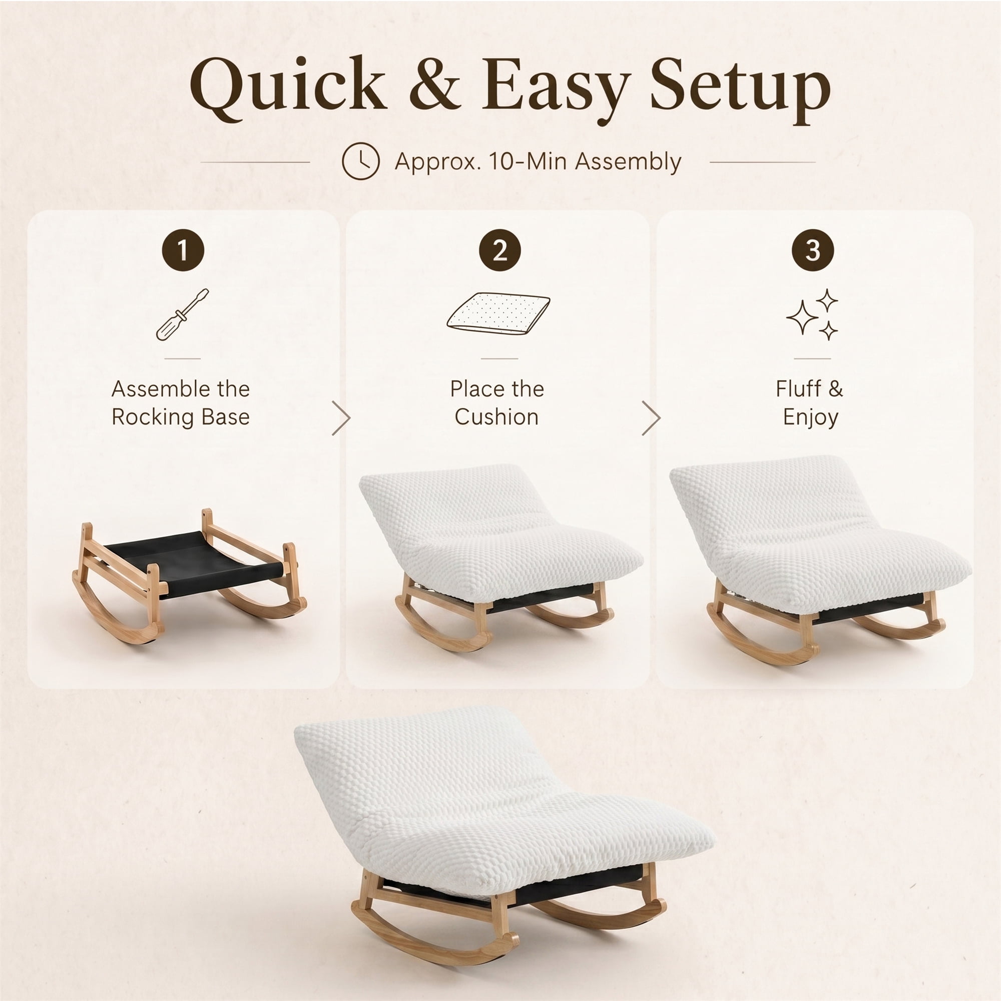 Aukfa 41" Oversized Wooden Rock & Chaise Lounge, 3 in 1 Convertible Glider Sofa Chair for Living Room Bedroom, Plush Cushion, Corduroy, White