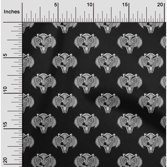 oneOone Organic Cotton Poplin Twill Fabric Animal Face Block Printed Craft Fabric BTY 42 Inch Wide