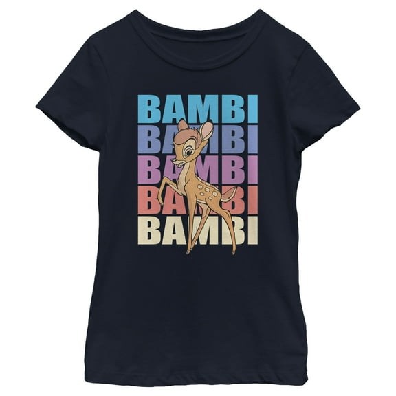 Girl's Bambi Name Stack Pose Graphic Tee Navy Blue Medium