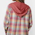 thumbnail image 3 of Abrigo casual para mujer Camisa de manga larga Sudadera con capucha con estampado a cuadros para otoño e invierno Rojo M, 3 of 5