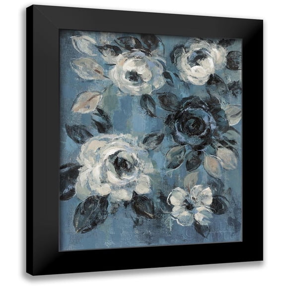 Vassileva, Silvia 12x14 Black Modern Framed Museum Art Print Titled - Loose Flowers on Dusty Blue II