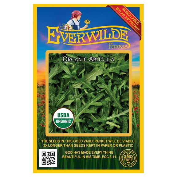 Everwilde Farms - 1000 Organic Arugula Herb Seeds - Gold Vault Jumbo Bulk Seed Packet