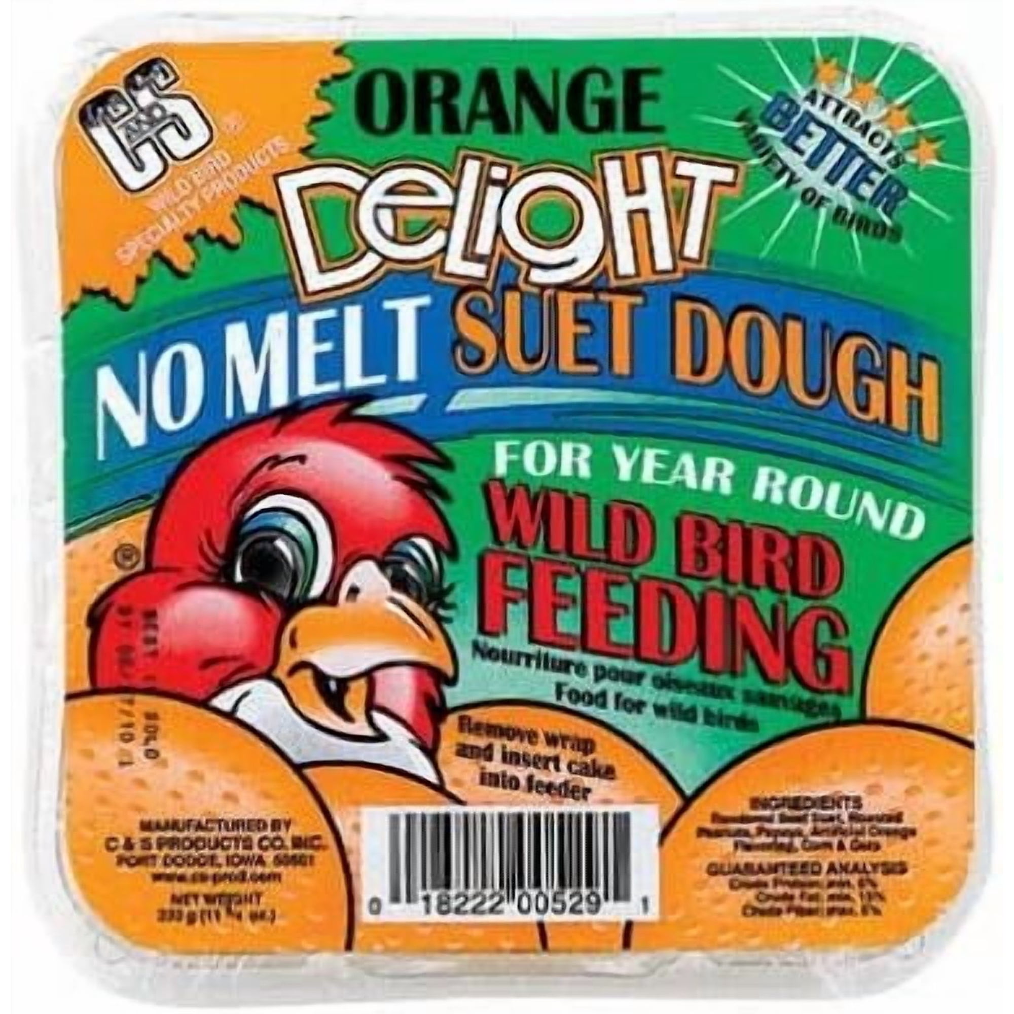 12-pack C & S Products Suet Dough Cake Orange Delight - For Birds - 12 Pack, 11.75 oz Each — Residential Use, Standard Application