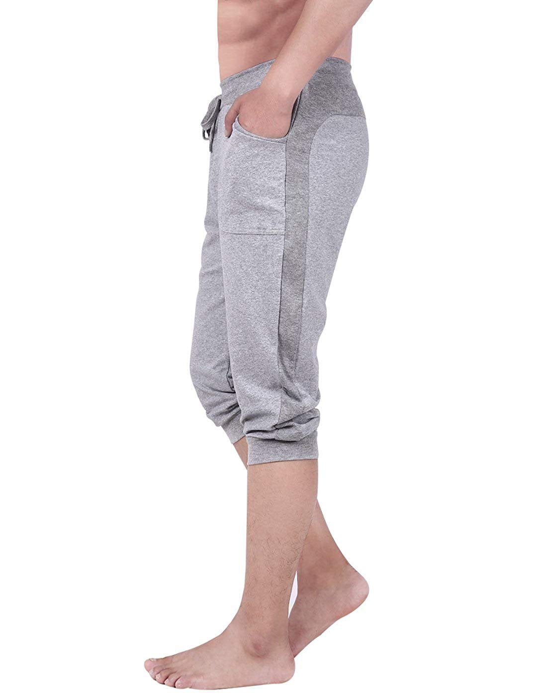 YSENTO Mens 3/4 Joggers Shorts Below Knee Breathable Capri Pants Gym Yoga Shorts Cropped Pants Zip Pockets 