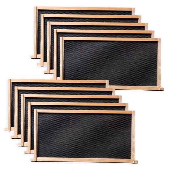 BeeCastle 10 Pack Beehive Frames and Wax Foundations for Deep Brood Bee Hives with Wooden Bee Hive Frames and 100% Beeswax Coated