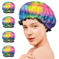 thumbnail image 7 of Shower Caps,Colorful Striped Tie Dye Pattern Waterproof Shower Cap for Women 4 Pieces,Double Reusable Hair Cover for Shower PEVA Elastic Stretch Hem, 7 of 7