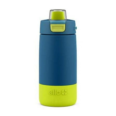 Ello Kids Colby 12oz Stainless Steel Insulated Water Bottle with Straw and Built-In Silicone Coaster (Teal/Green)