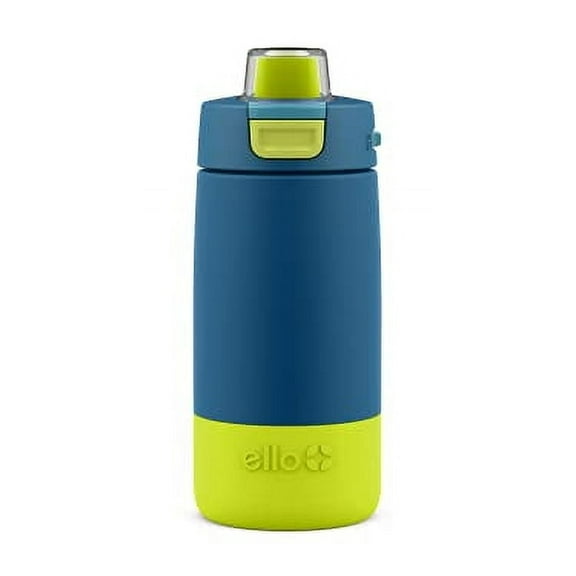 Ello Kids Colby 12oz Stainless Steel Insulated Water Bottle with Straw and Built-In Silicone Coaster (Teal/Green)