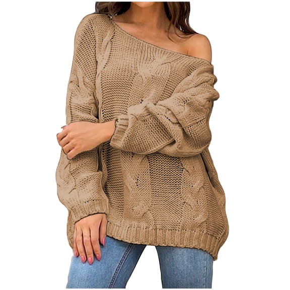 XMMSWDLA Womens Off The Shoulder Sweater Top Fall 2024 Oversized Knit Batwing Long Sleeve Crochet Pullover Sweaters