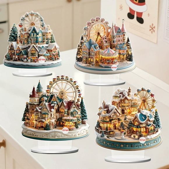 Adorno Navideño Acrílico 2D para El Hogar | Decoración Navideña Duradera | Tamaño: 19,8 Cm | Diseño de Árbol de Navidad, Regalo, Reno | Fácil Montaje | 1 Juego