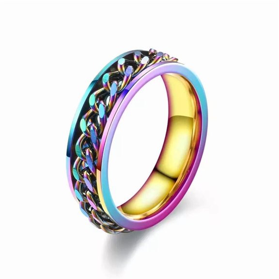 Multicolor Stainless Steel Curb Chain Finger Ring For Women Men 8mm Statement Textured Size 12 R17