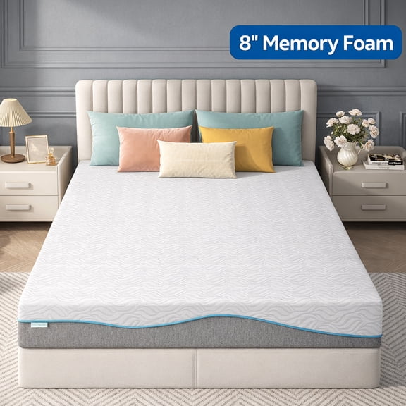 8in Full Mattress in a Box, Legahome 8in Memory Foam Mattress Full Size, Cooling Gel Mattress with Edge Support & Pressure Relief, Motion Isolation, CertiPUR-US for Bedroom, White & Gray