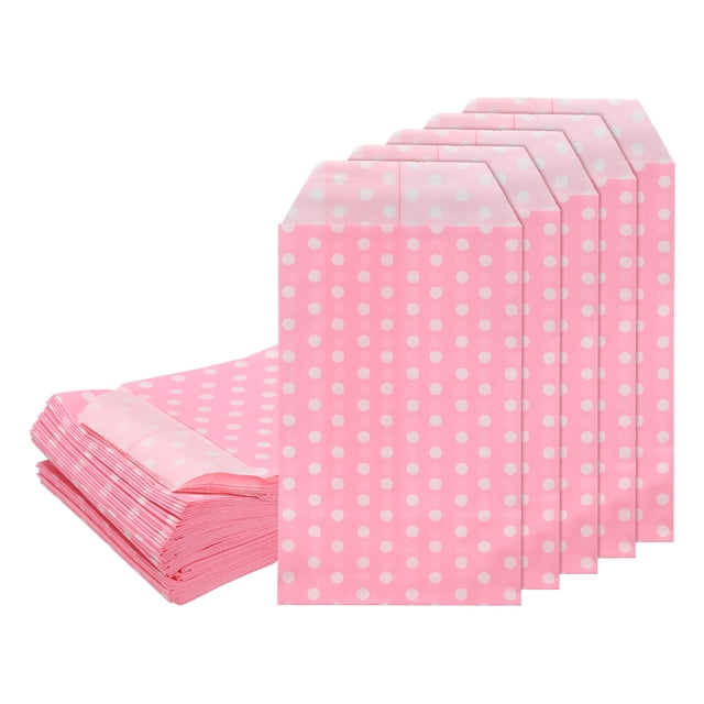 Uxcell 100Pcs Bolsas de Papel Kraft, 6" x 3" Bolsas de Caramelo Impermeables, Bolsas de Favor Planas, Bolsas de Regalo Pequeñas, Puntos Rosas