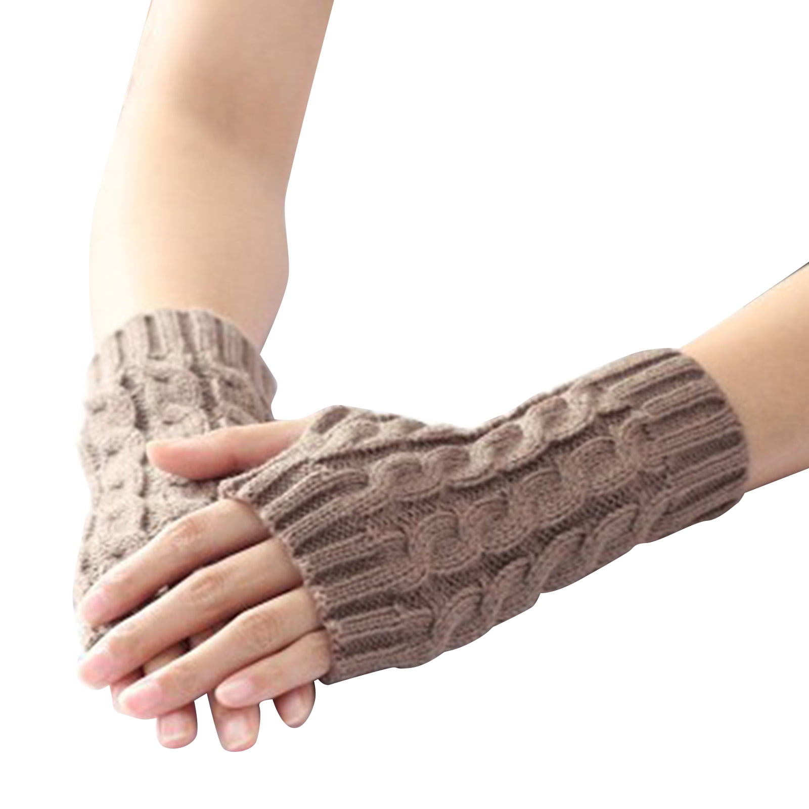 Women Fingerless Warm Mitten Gloves Knitted Arm Hand Warmer Half Finger Winter 